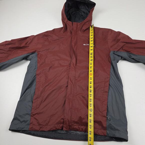 Columbia Jacket Mens Medium Burgundy Gray Omni-Tech Waterproof Hooded Breathable - Picture 6 of 16